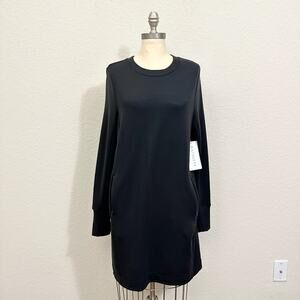 ATHLETA Coaster Luxe Sweatshirt Dress Black LS Crewneck Minimalist NWT